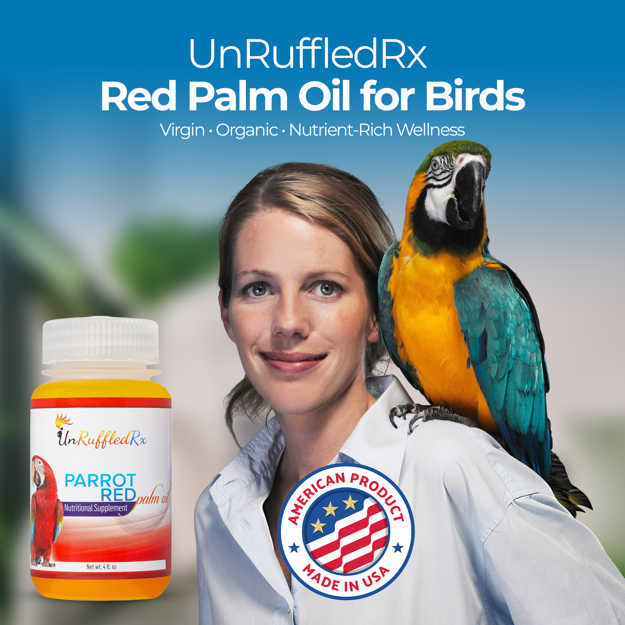 UnRuffledRx Red Palm Oil for Birds - Virgin, Organic Supplement for Feather Health