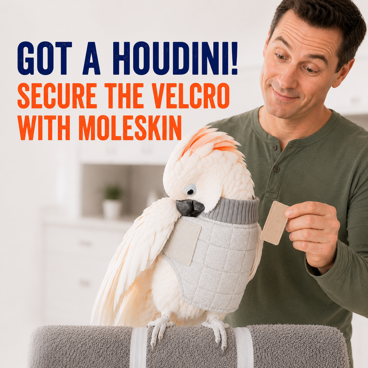 Worried about your bird removing the vest? use moleskin to secure the velcro