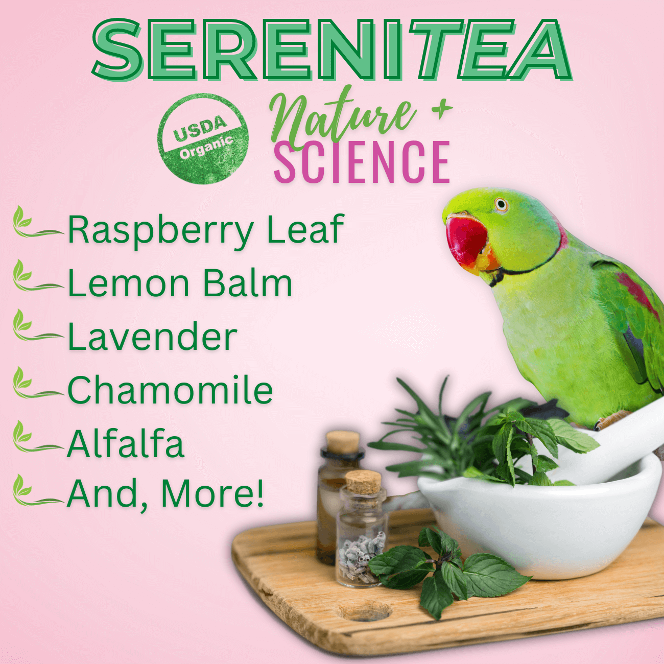 Calming bird tea – steep into tea or serve loose as a nutritious chop topper