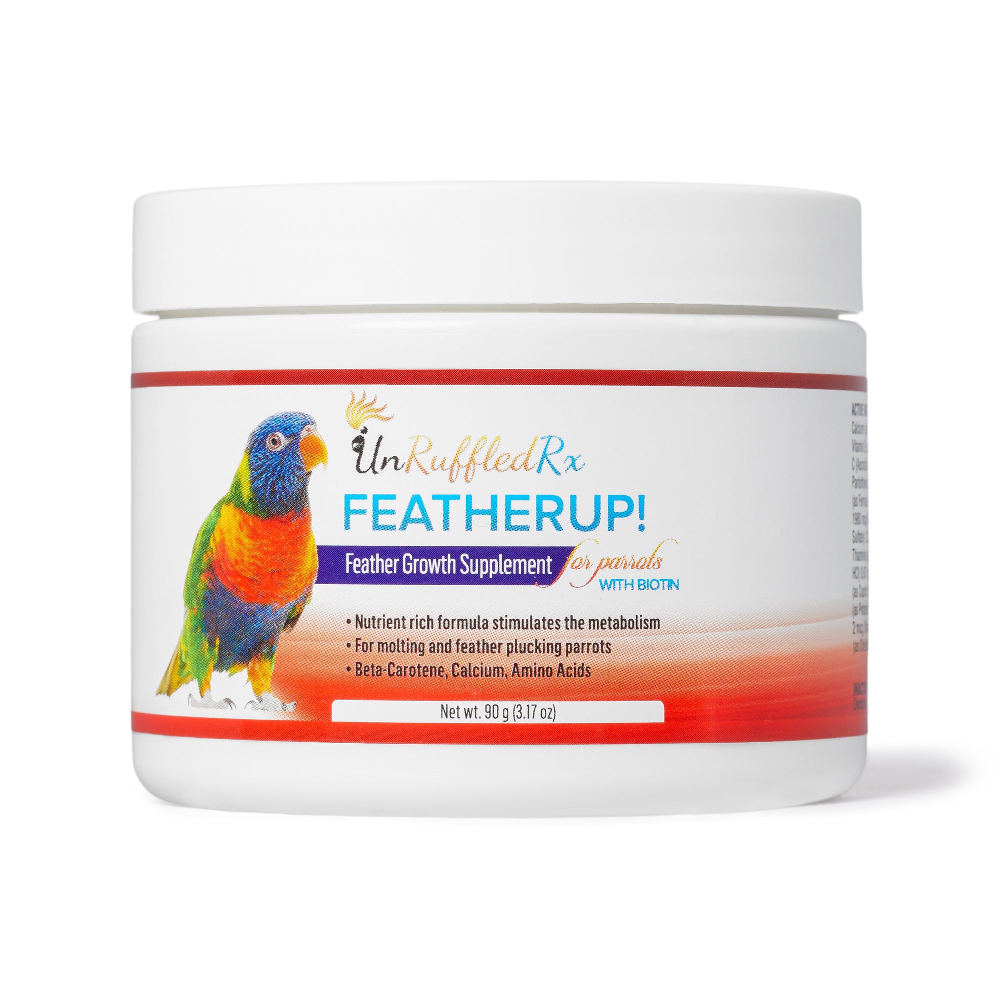 UnRuffledRx FeatherUp! Bird Vitamins Feather Growth Supplement, 90 gm. - BirdSupplies.com