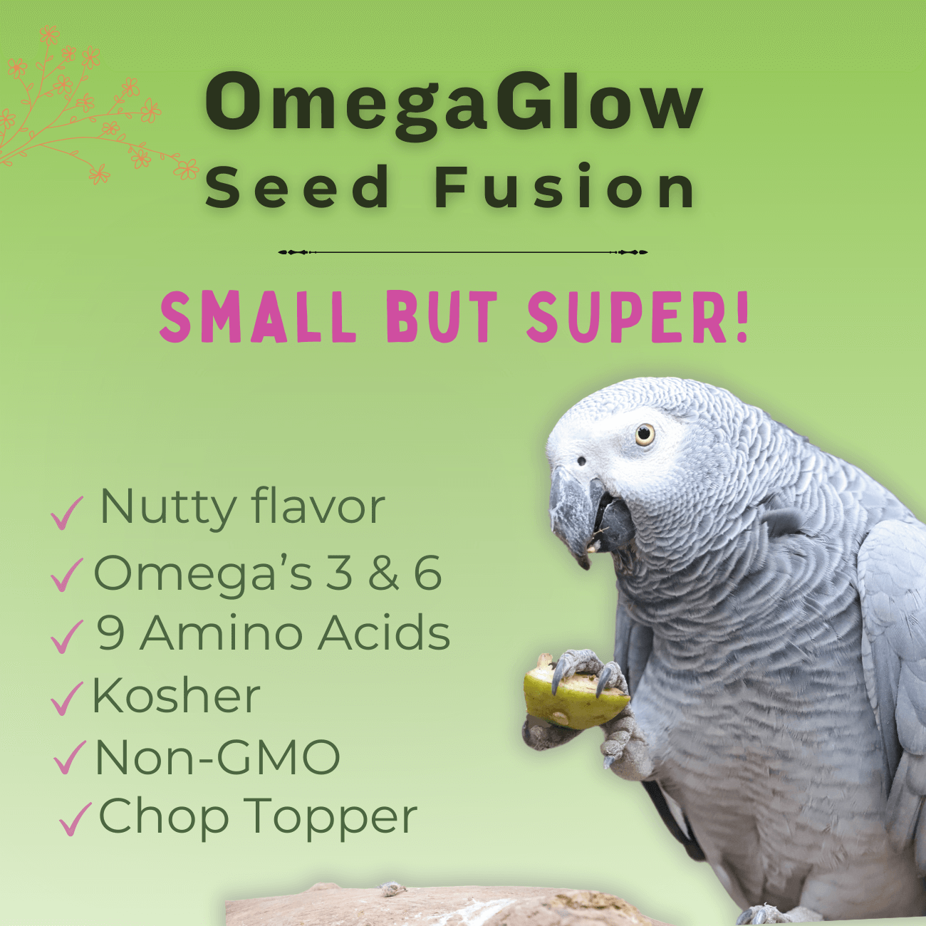 Bird Chop Topper – OmegaGlow Superfood Blend for Parrot Nutrition & Foraging