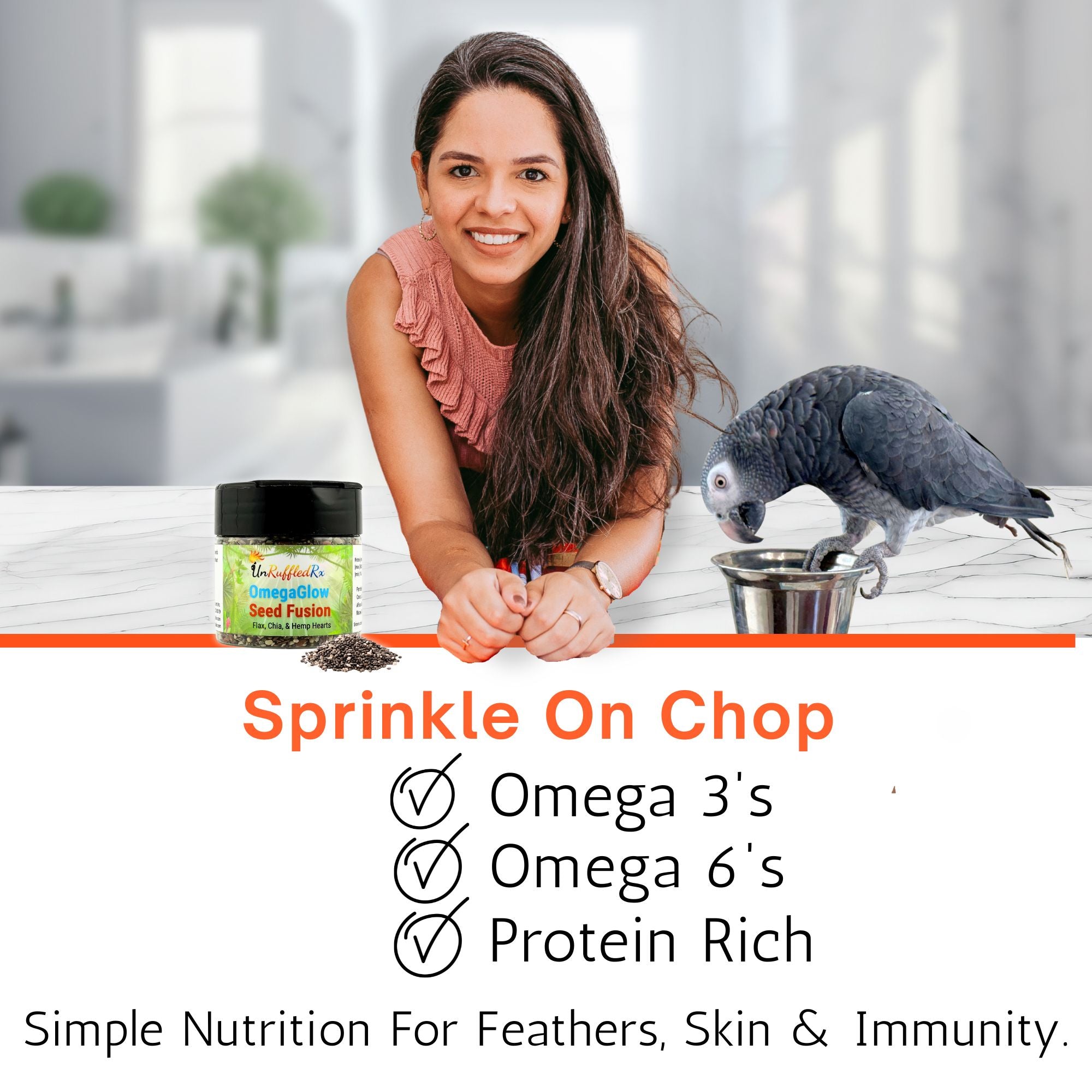 OmegaGlow | Feather Growth & Plucking Support for Birds | Natural Omegas