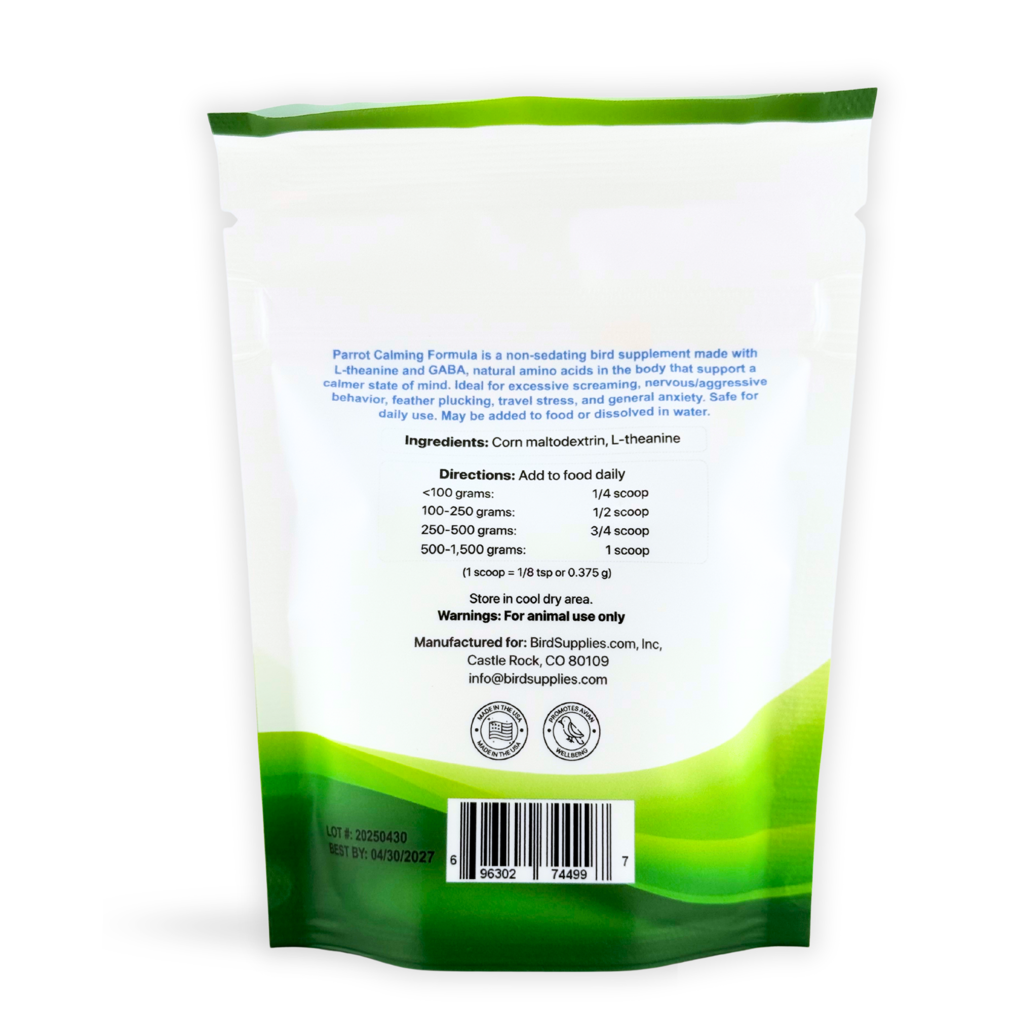 UnRuffledRx™ Parrot Calming Formula: Supplement for Bird Anxiety, 3 oz.