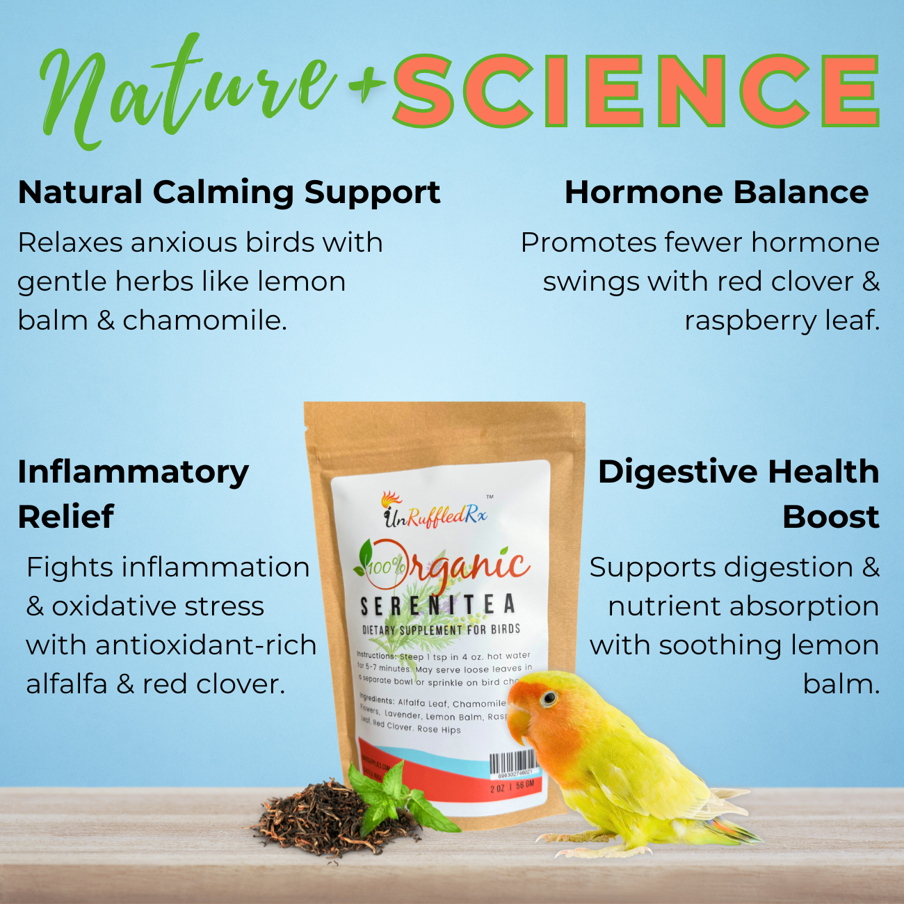 UnRuffledRx SereniTea Calming Bird Tea, 2 oz.