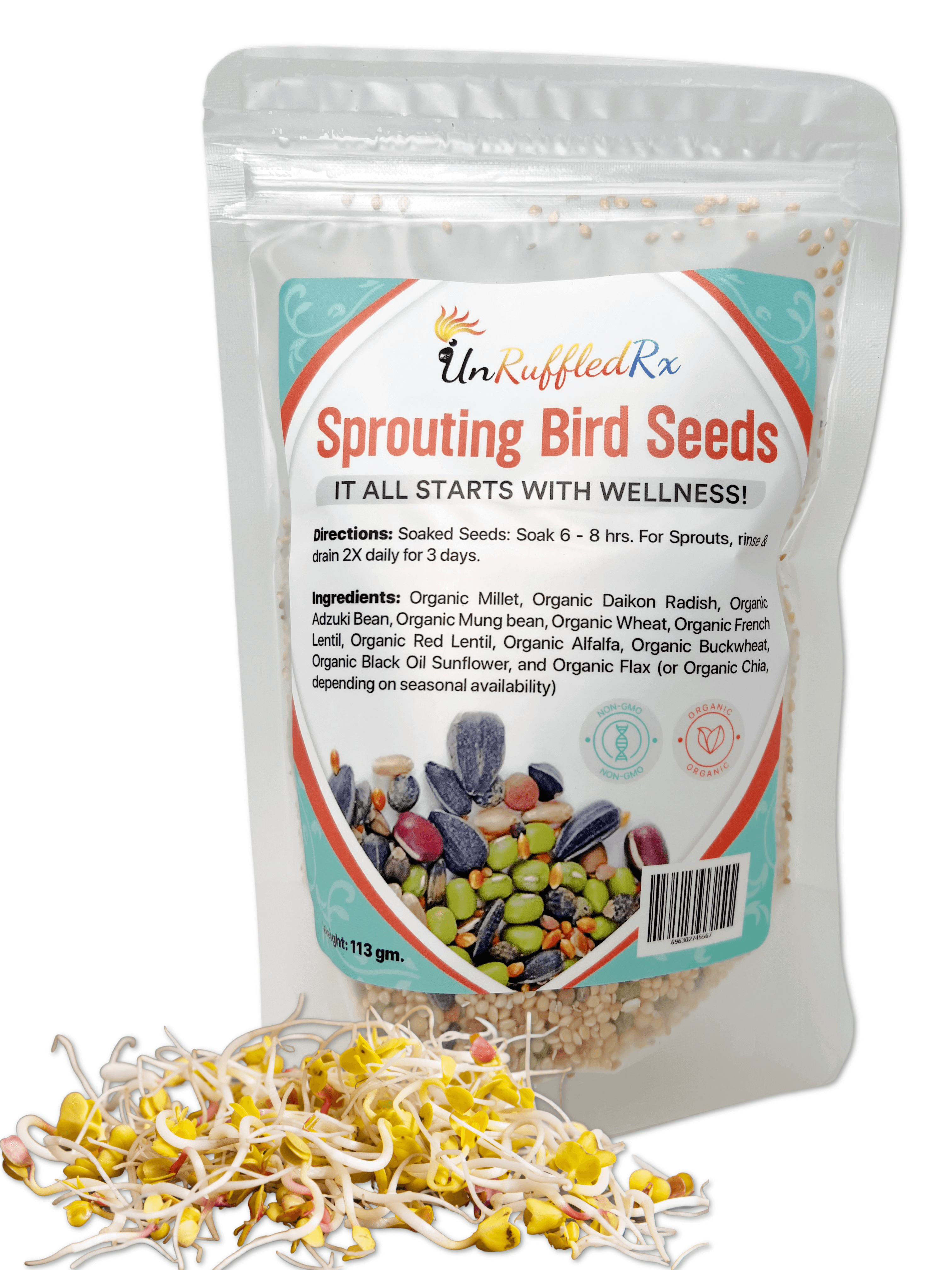 UnRuffledRx Organic Sprouting Seeds ā 13-Seed Blend for Birds, 9 oz Bag