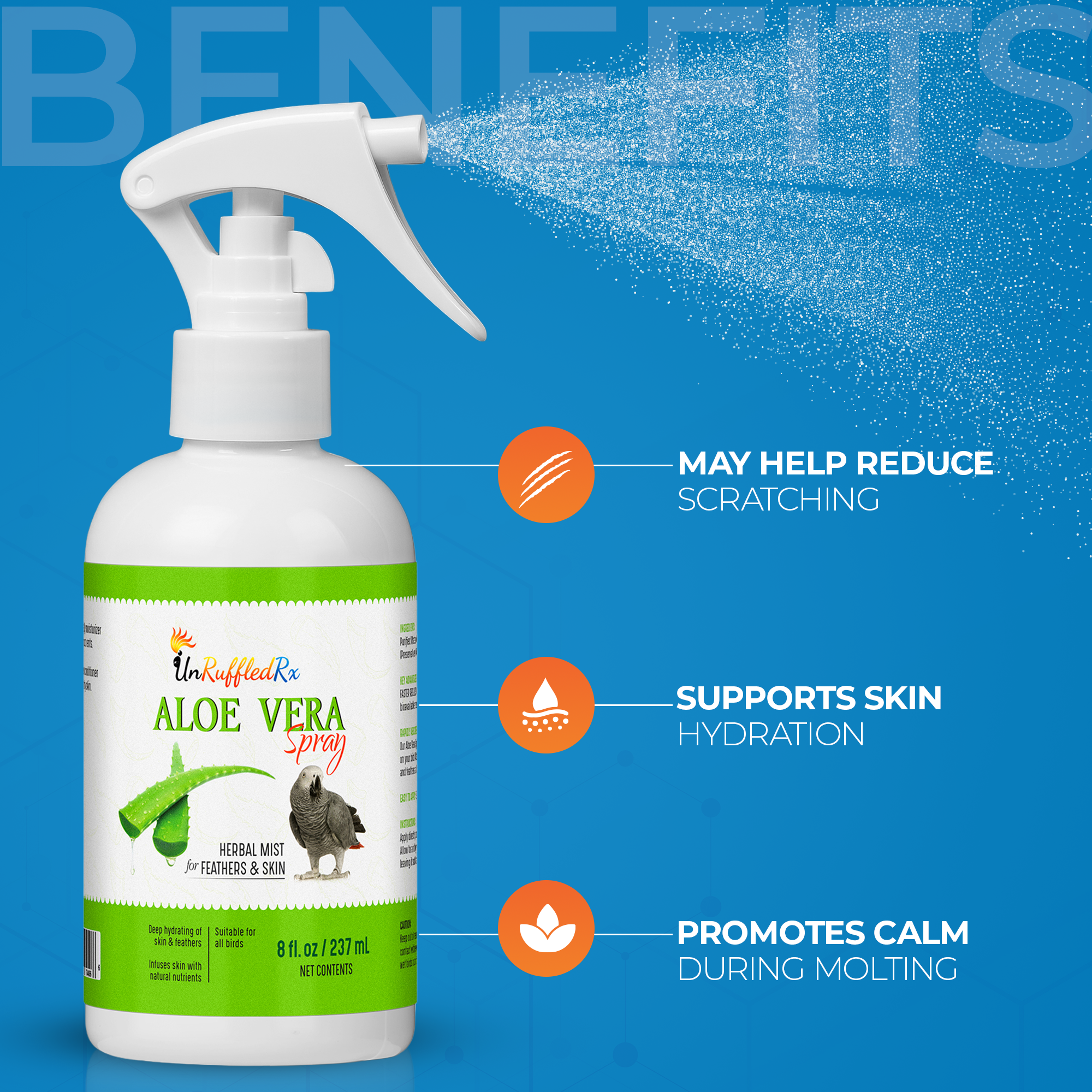 UnRuffledRx™ Aloe Vera Spray for Birds, 8 oz.