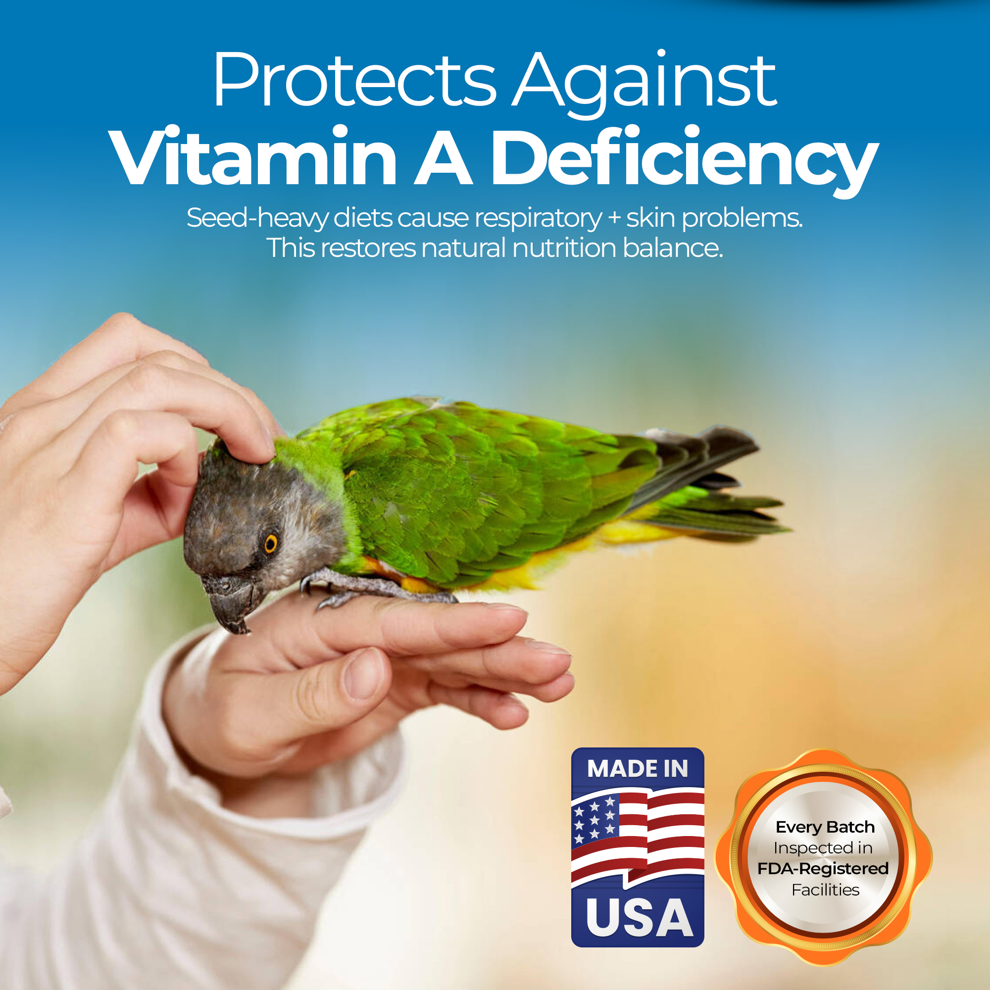 UnRuffledRx red palm oil for birds promotes vitamin A balance and healthy feathers, helps protect parrots from deficiency.