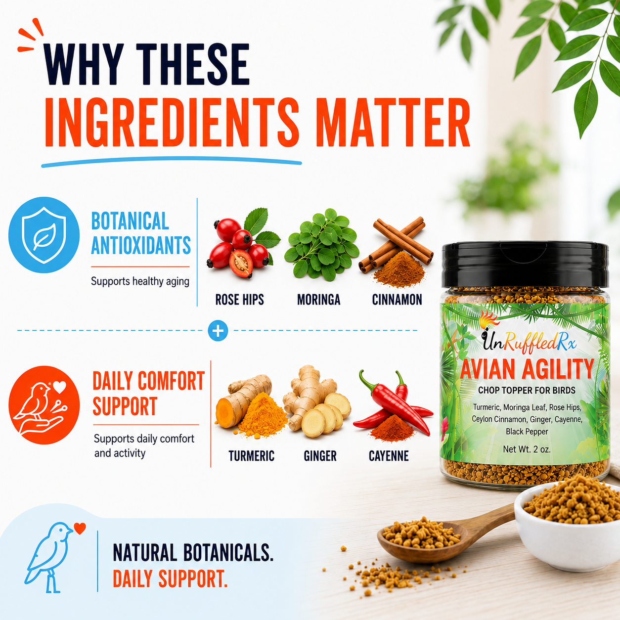 Product packaging with ingredients and text on a white background