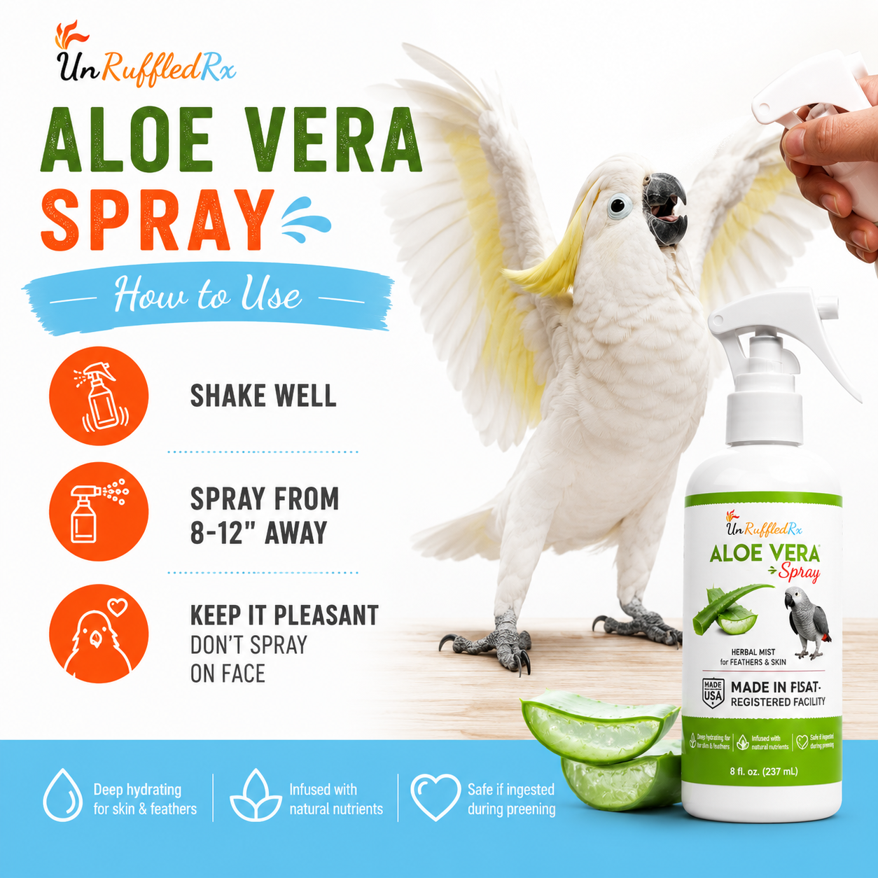 UnRuffledRx Aloe Vera Bird Spray | Molting & Plucking Aid