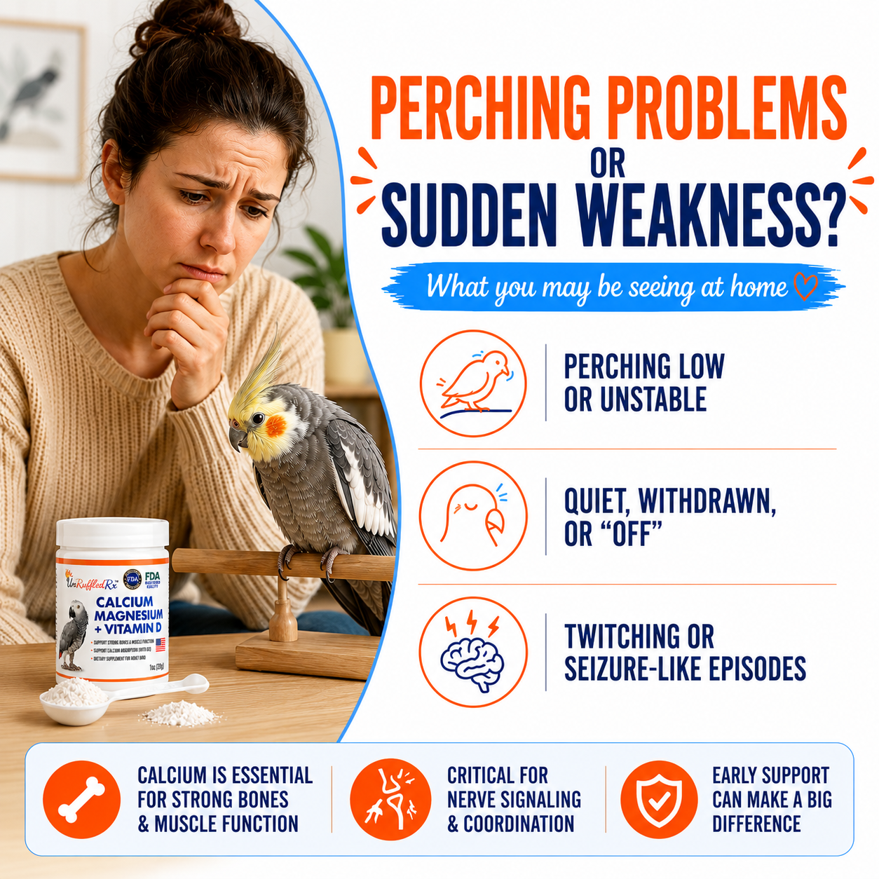 symptoms that a pet bird may be deficient in calcium.