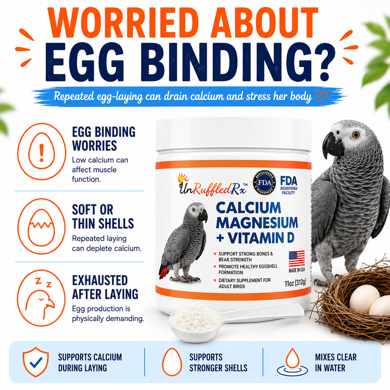 infographic about bird problems associated with calcium deficiency