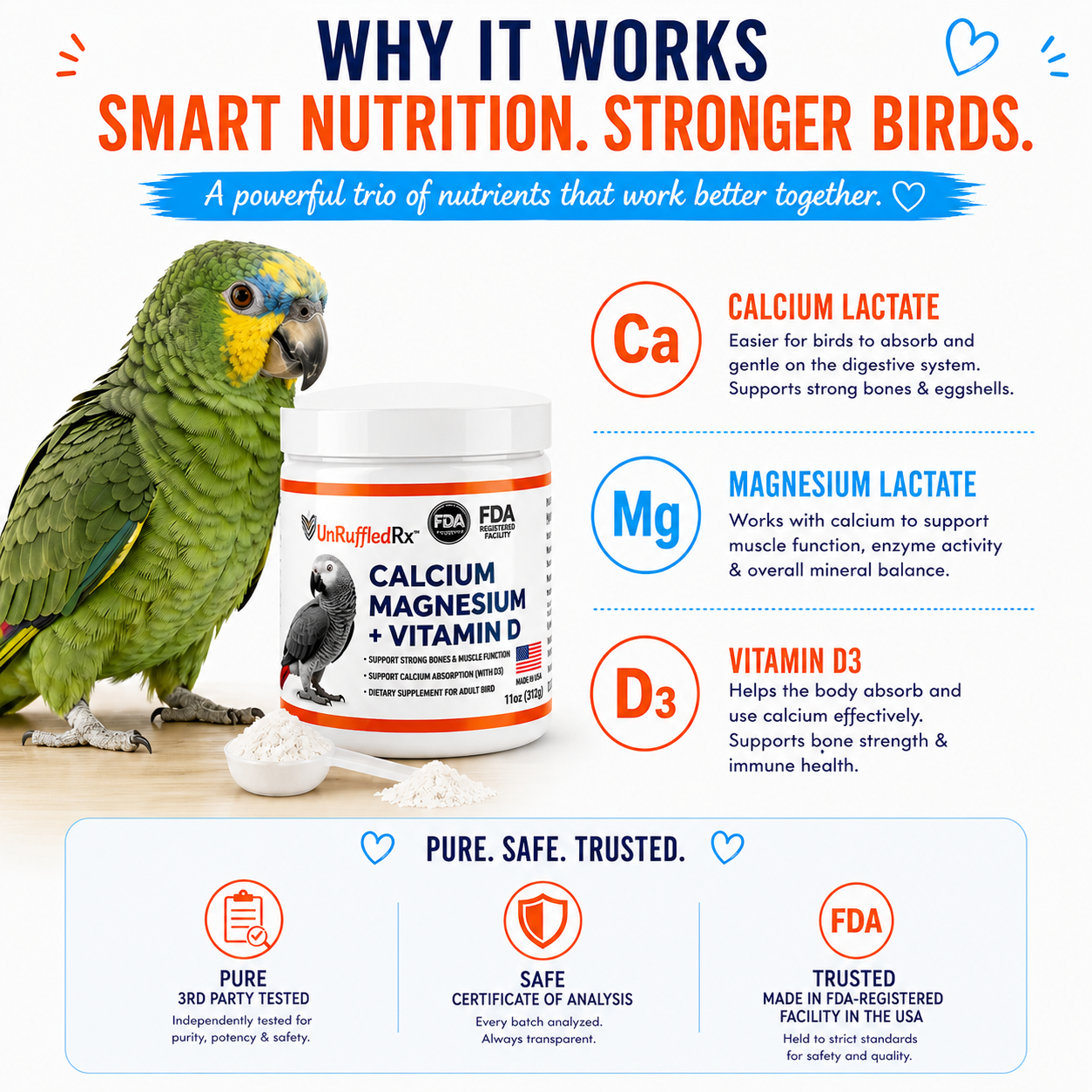 Our complete calcium formula contains calcium, magnesium, vitamin for optimum absorption
