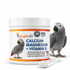 Supplement container for birds with a parrot on a white background