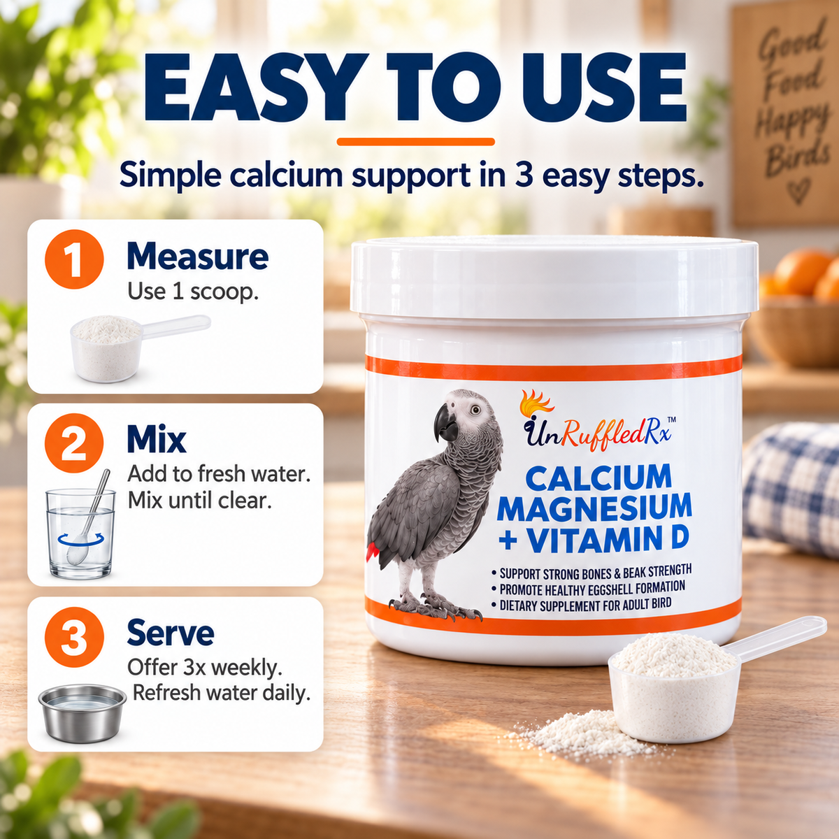 How to use unruffledrx bird calcium