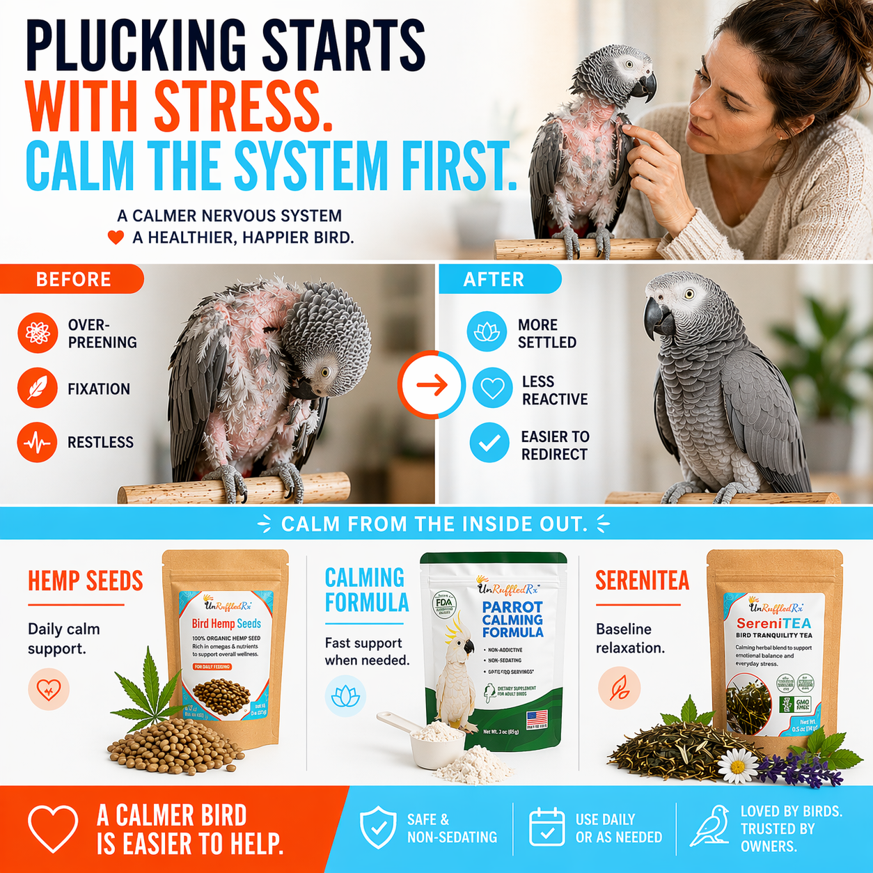 Bird Calming Bundle: 3 Natural Supplements for Anxious & Stressed Birds
