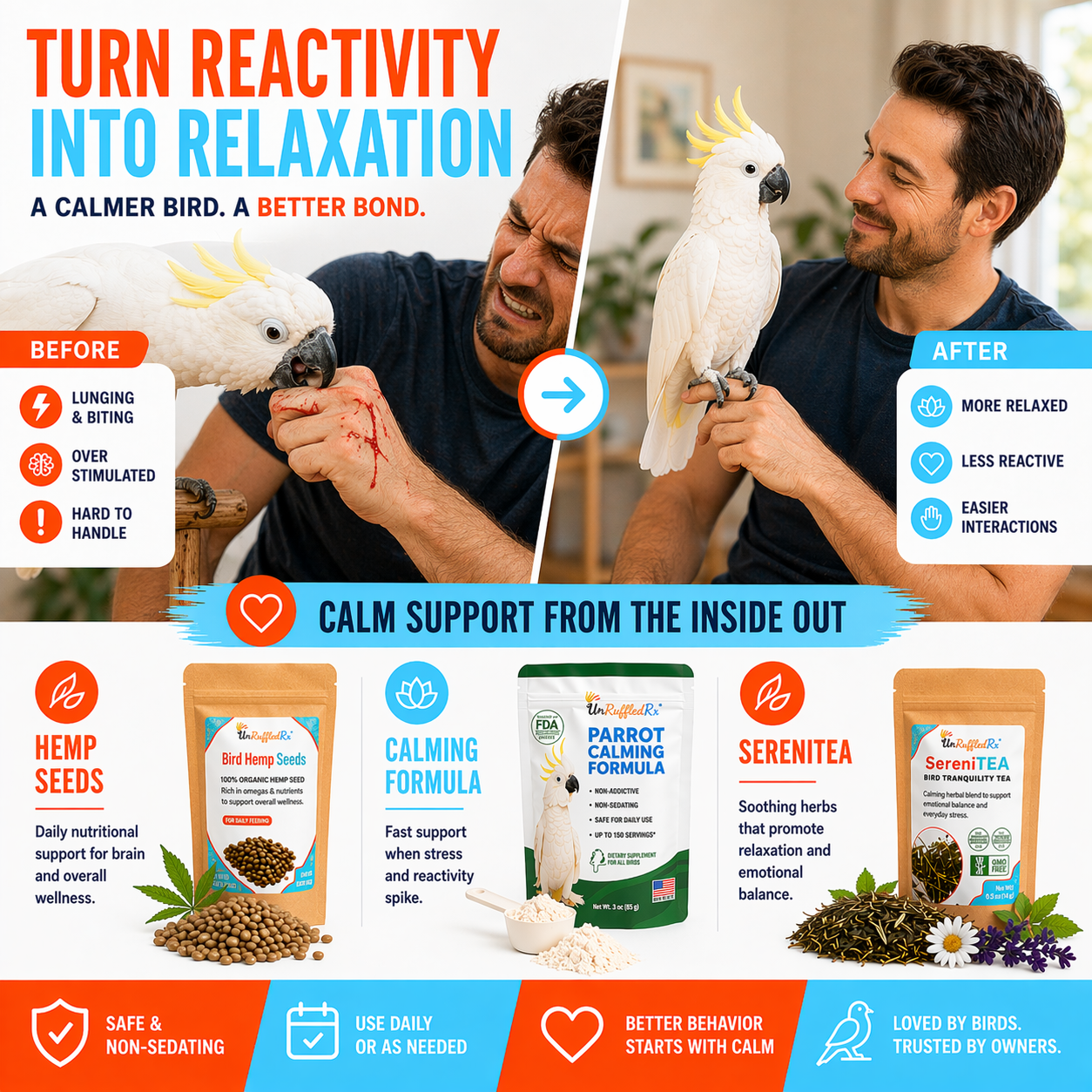 Bird Calming Bundle: 3 Natural Supplements for Anxious & Stressed Birds