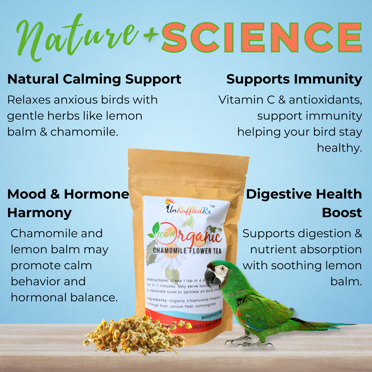 Organic Chamomile Tea + for Birds, 2 oz.