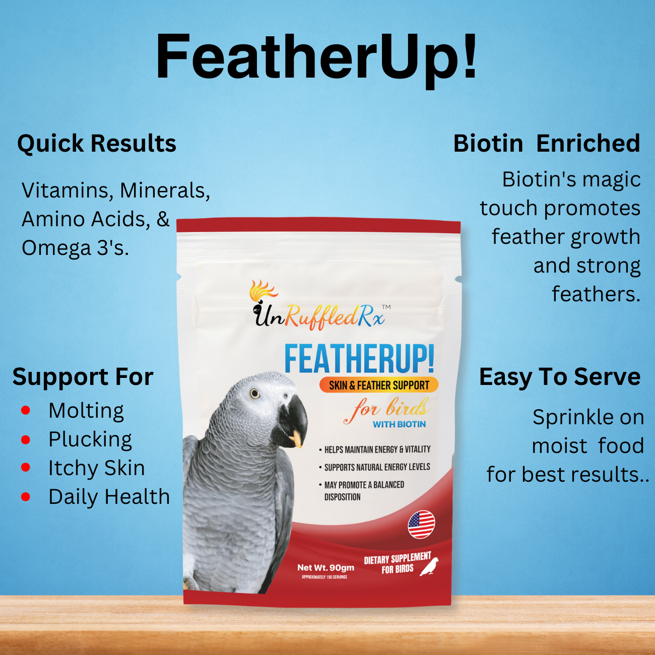 UnRuffledRx FeatherUp! Bird Vitamins, 90 gm