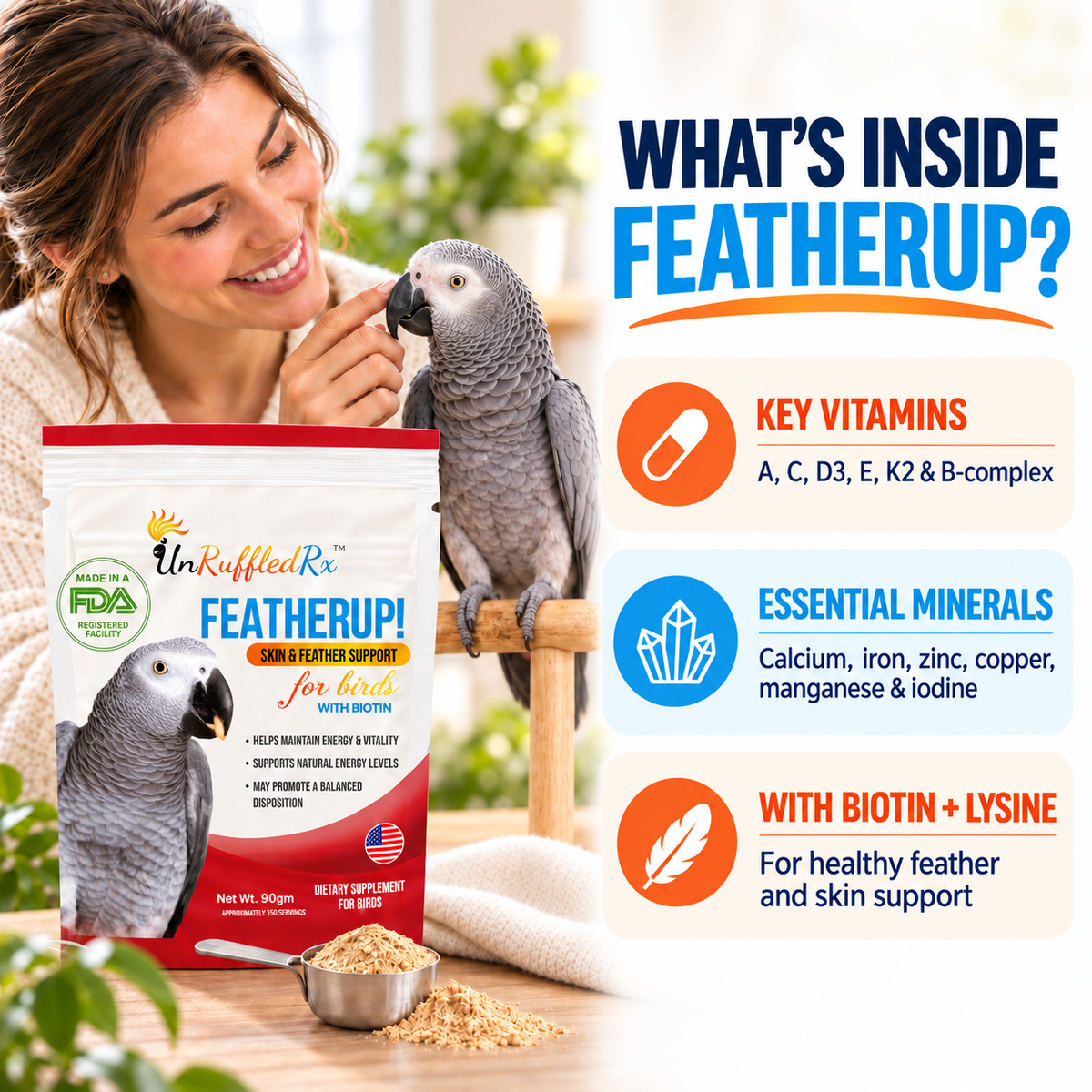 FeatherUp! Vitamin for Feather Growth, Molting & Plucking