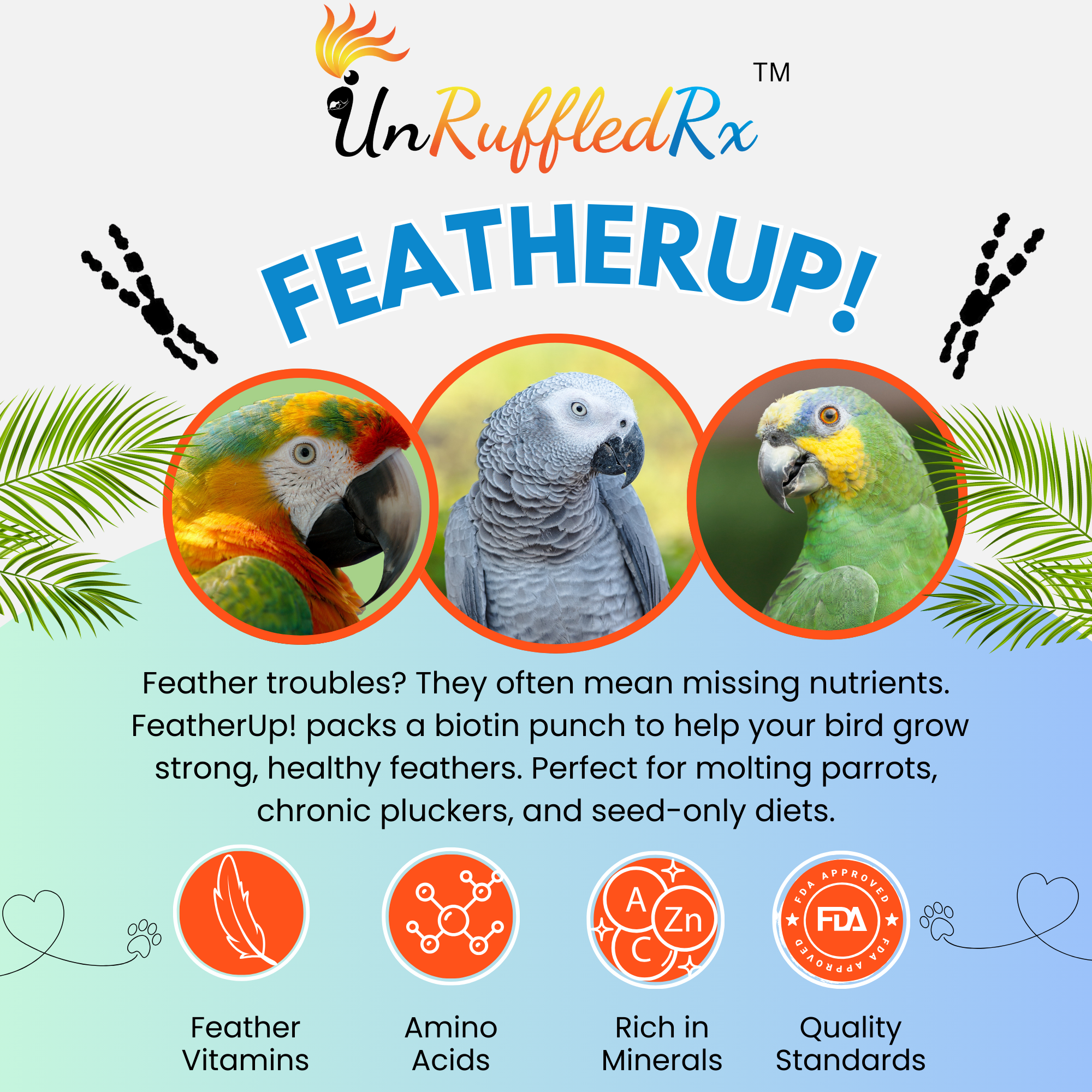 UnRuffledRx FeatherUp! Bird Vitamins, 90 gm