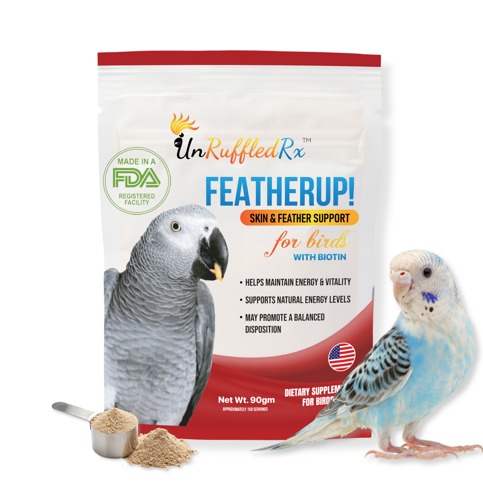 UnRuffledRx FeatherUp! Bird Vitamins for Picky Eaters, 90 gm