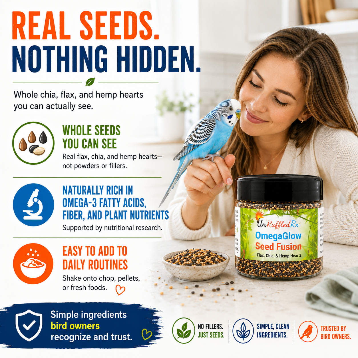 OmegaGlow Seed Fusion Bird Treat for Feathers & Skin