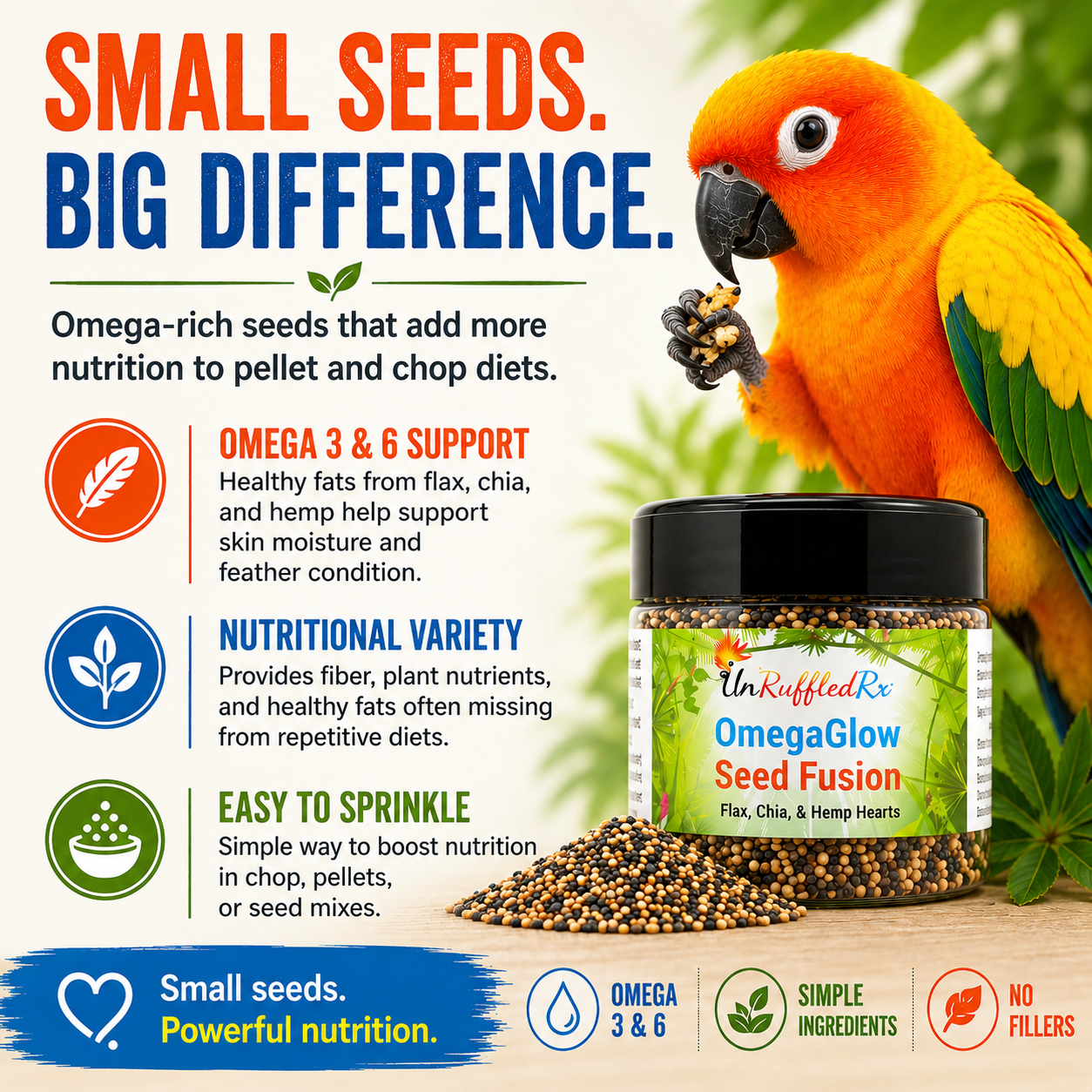 OmegaGlow Seed Fusion Bird Treat for Feathers & Skin
