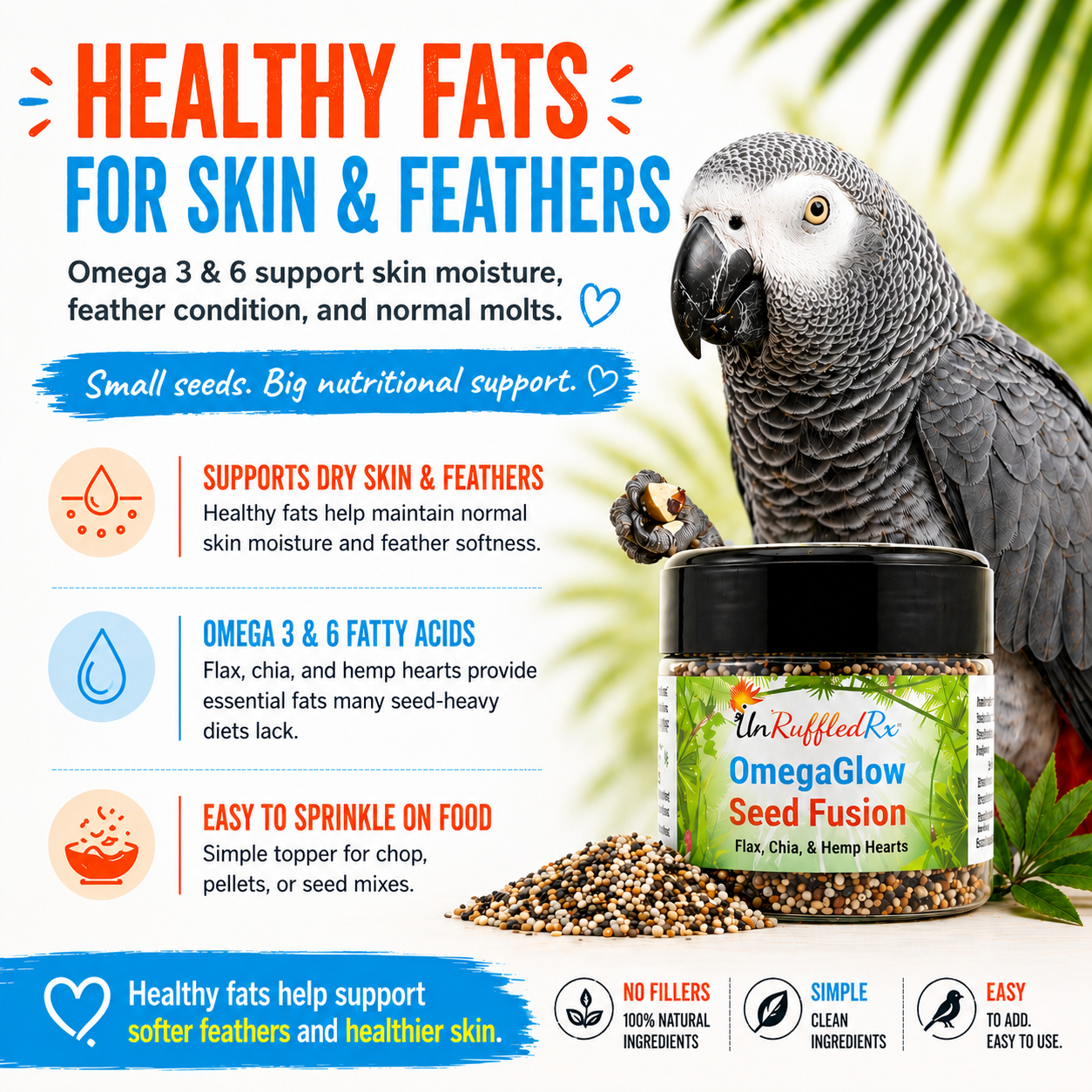OmegaGlow Seed Fusion Bird Treat for Feathers & Skin