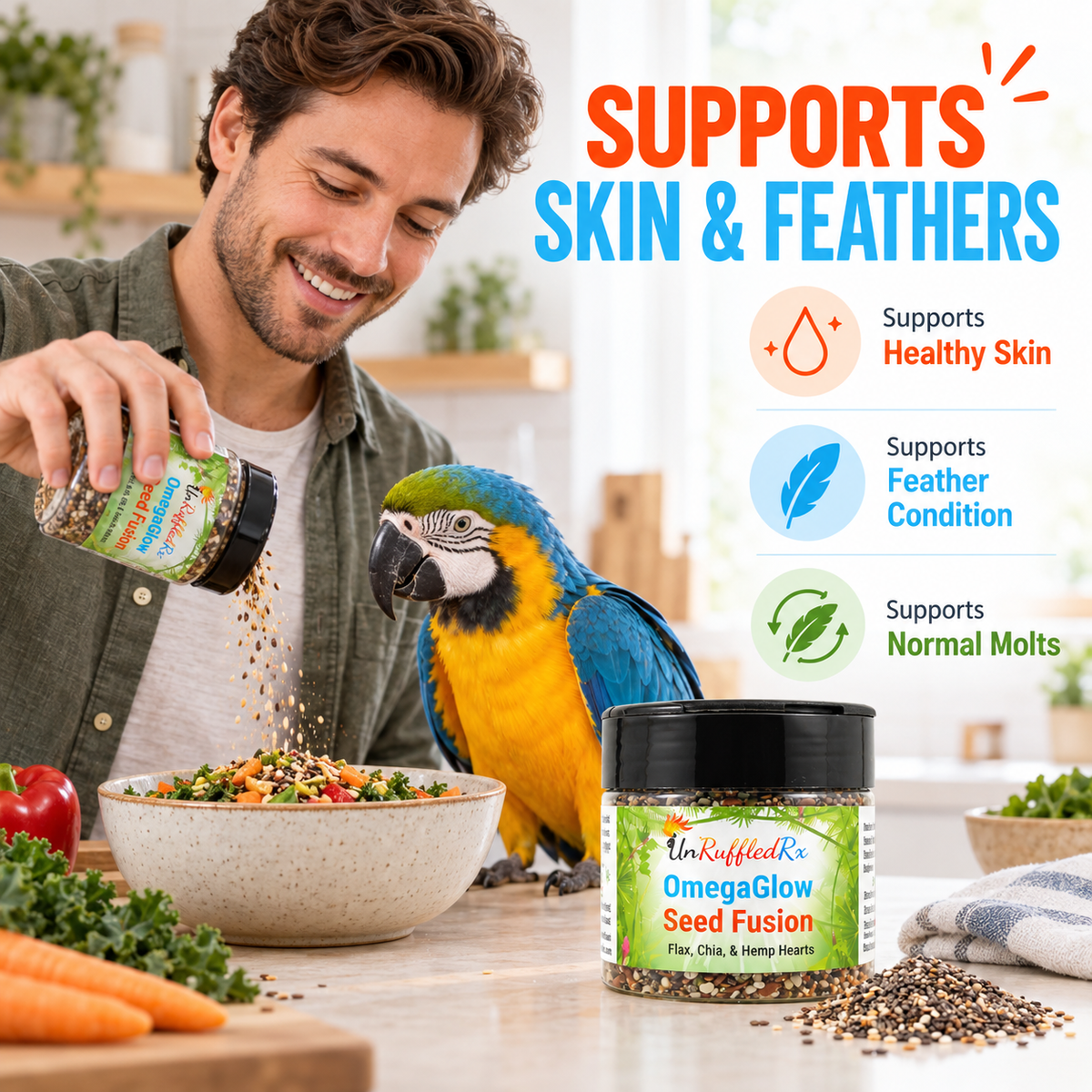 OmegaGlow Seed Fusion Bird Treat for Feathers & Skin