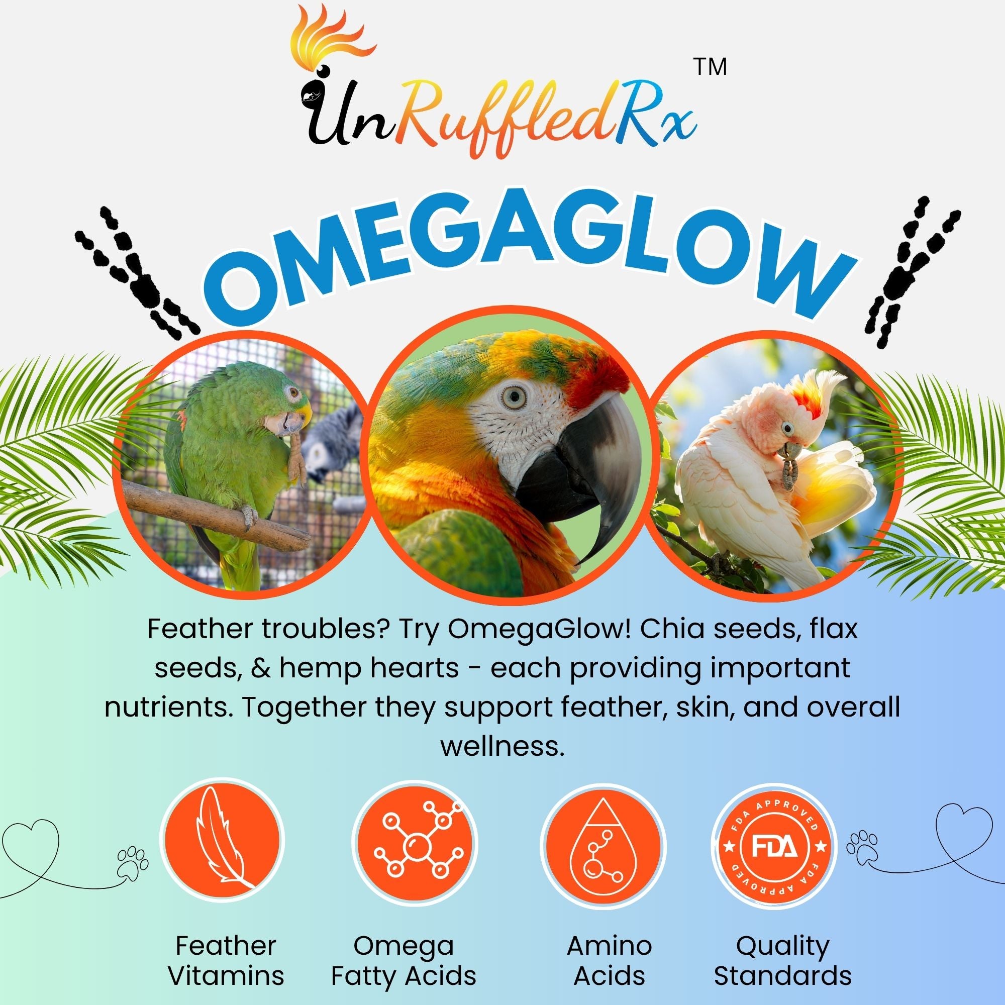 OmegaGlow Bird Chop Topper – Superfood for Feathers & Skin, 2 oz.