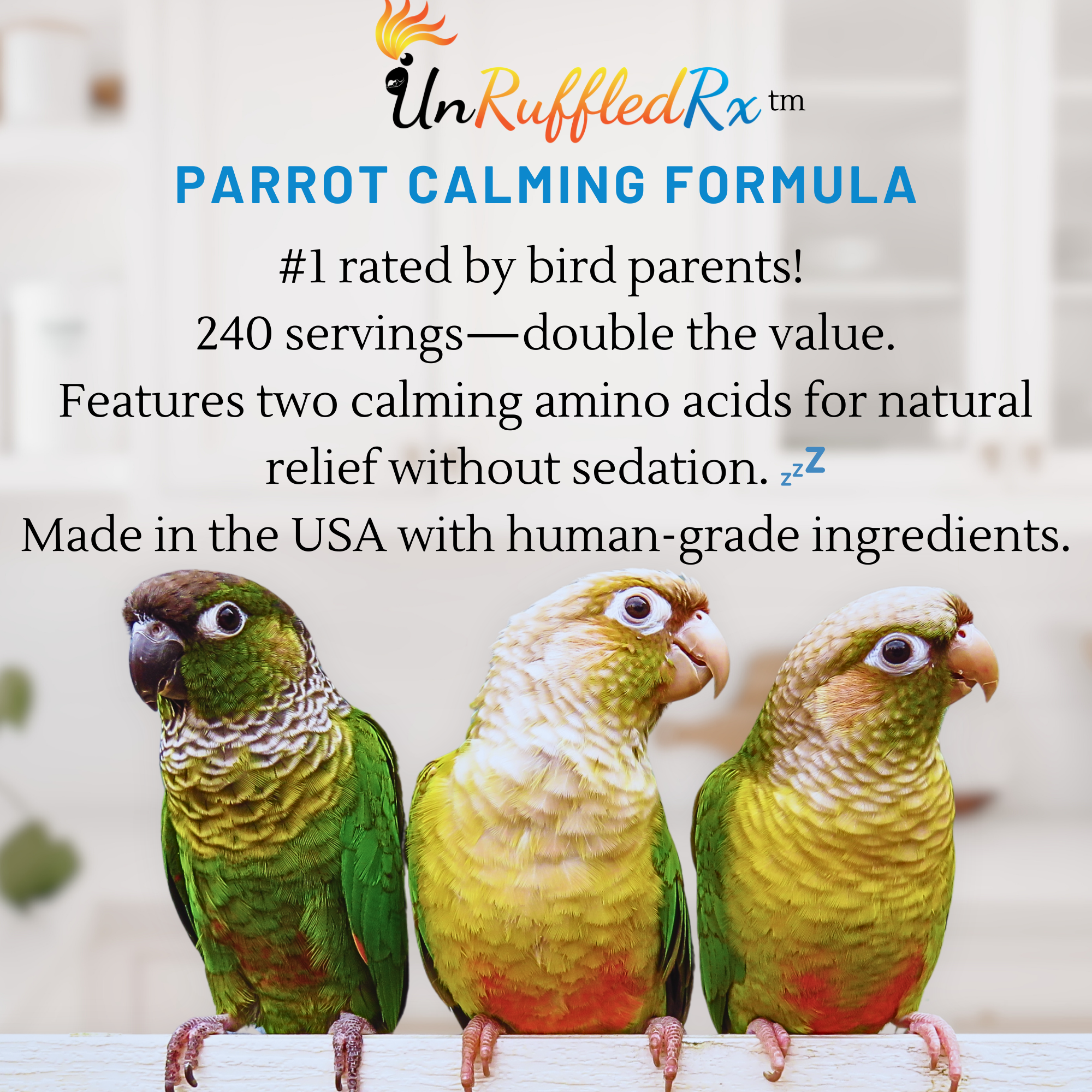 UnRuffledRx™ Parrot Calming Formula: Supplement for Bird Anxiety, 3 oz.