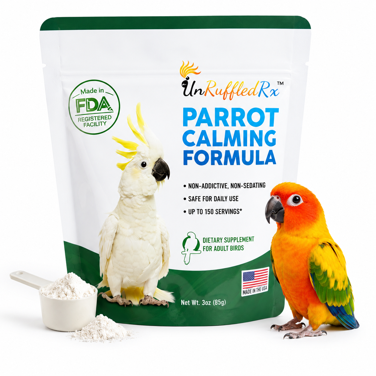 UnRuffledRx Parrot Calming Supplement for Bird Anxiety, 3oz