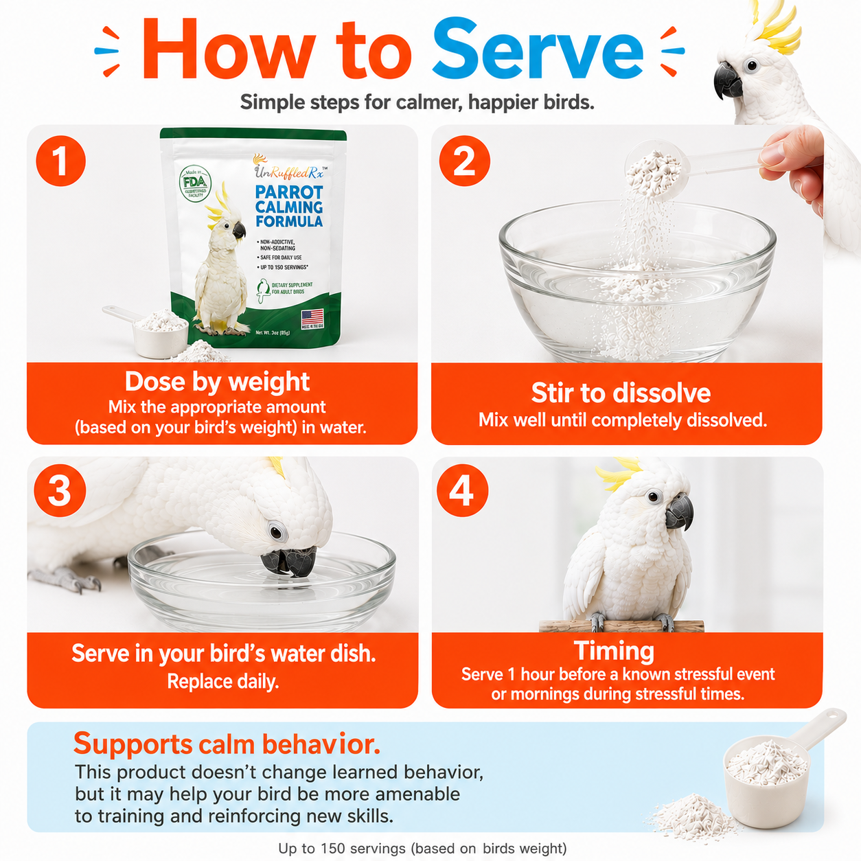Detailed instructions on how to serve parrot calming formula