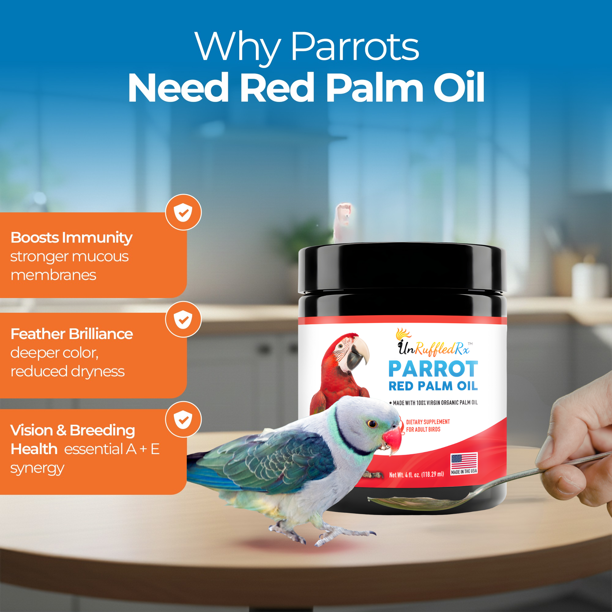 Parrot Red Palm Oil | Pro-Vitamin A & Sheen | UnRuffledRx™