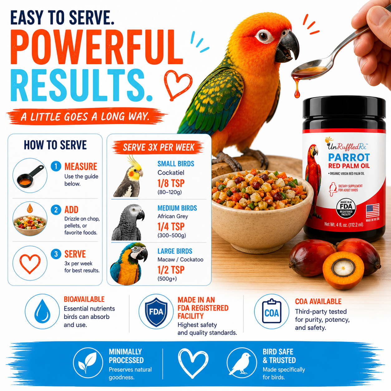 Parrot Red Palm Oil | Pro-Vitamin A & Sheen | UnRuffledRx™