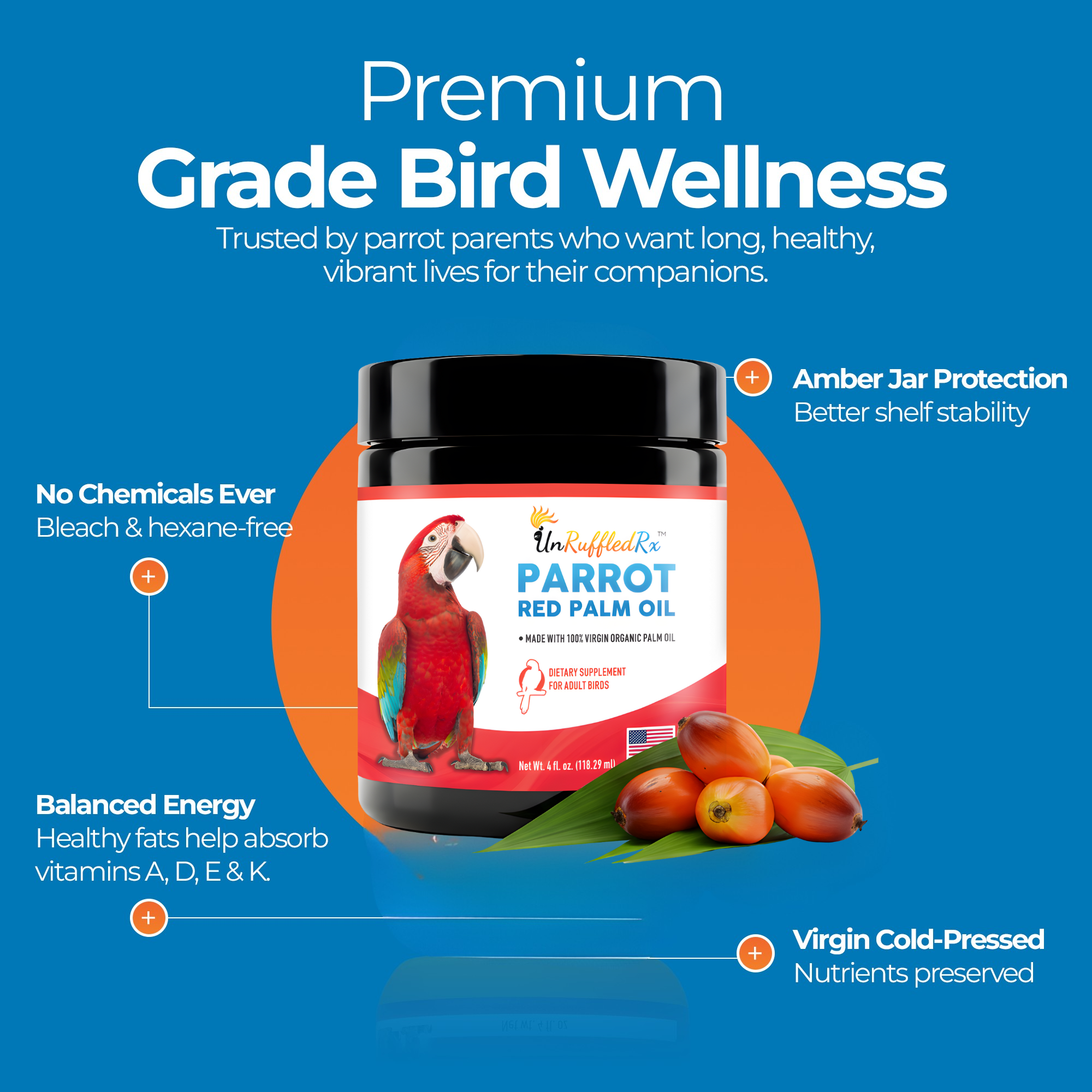 Parrot Red Palm Oil | Pro-Vitamin A & Sheen | UnRuffledRx™