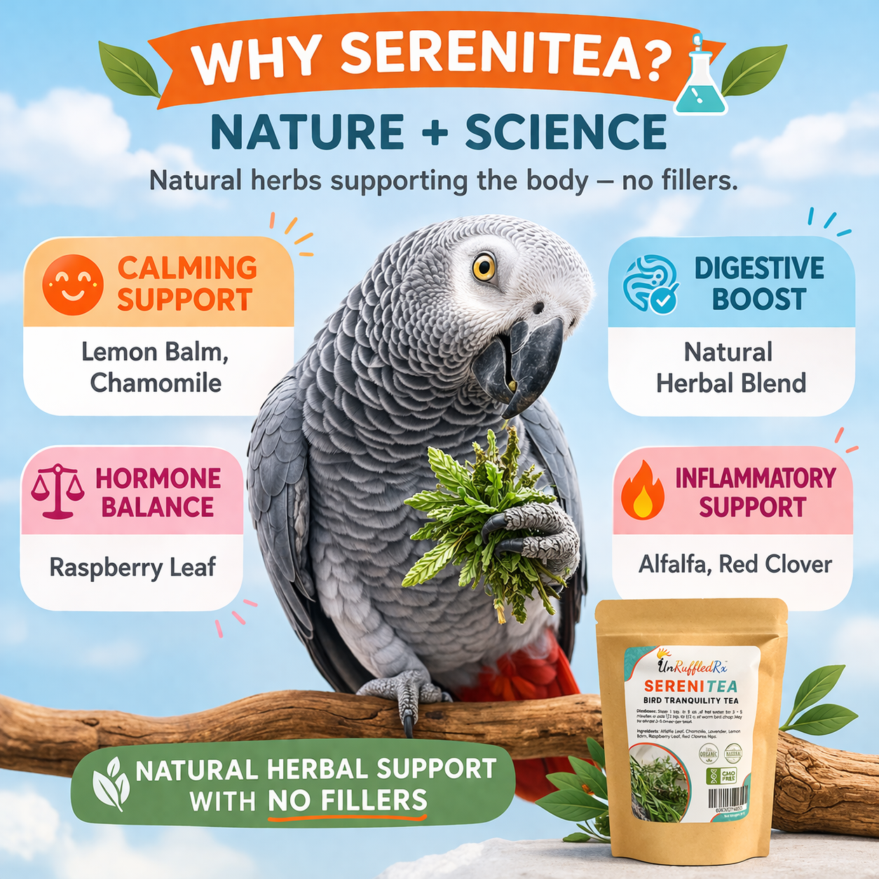 UnRuffledRx SereniTea Bird Calming Tea, 2 oz
